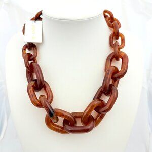 Piper K Chunky Amber/Tortoise Shell Statement Necklace 20" plus 3" - NWT w/Box